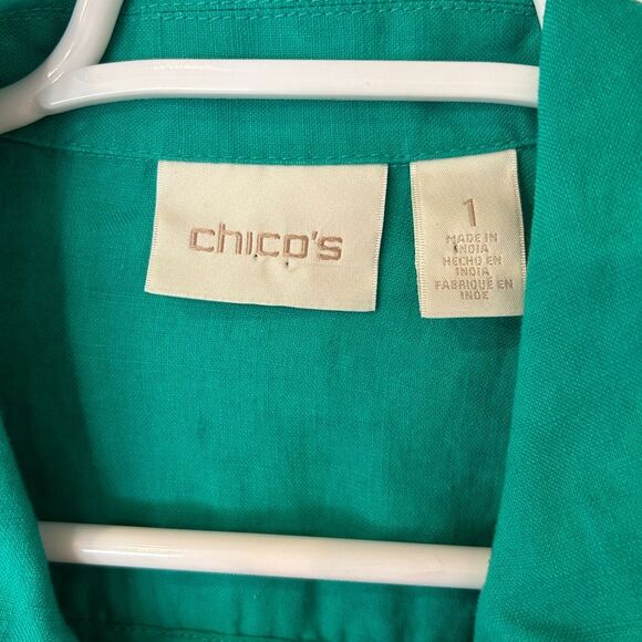 Chico’s green eyelet linen lightweight 3/4 sleeve zip up jacket - Picture 11 of 14